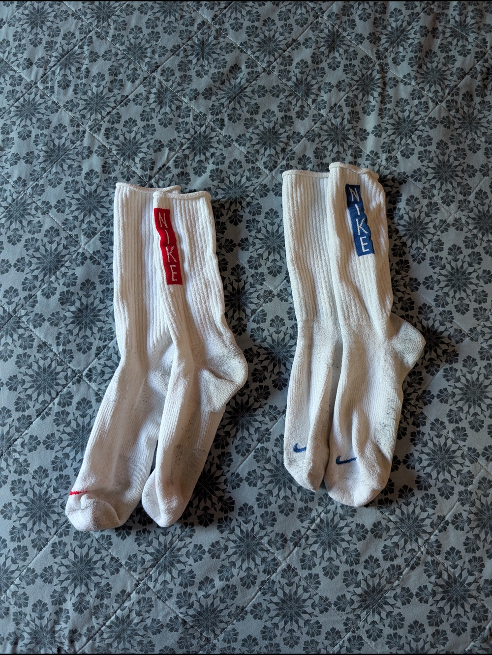 Nike Men’s White Crew Socks with Red and Blue Accents